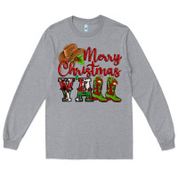 Heather Grey Merry Christmas Y'all Cowboy Long Sleeve Tee - MaliasSmallBusiness