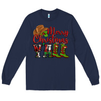 Navy Merry Christmas Y'all Cowboy Long Sleeve Tee - MaliasSmallBusiness