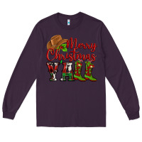 Plum Merry Christmas Y'all Cowboy Long Sleeve Tee - MaliasSmallBusiness