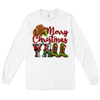White Merry Christmas Y'all Cowboy Long Sleeve Tee - MaliasSmallBusiness