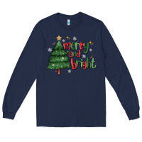 Navy Merry And Bright Long Sleeve Tee - MaliasSmallBusiness