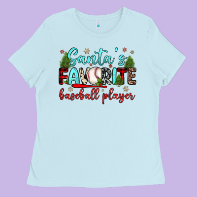 Santa S Favorite Baseball Player Ladies Tee Designed By Jahusdesignshop