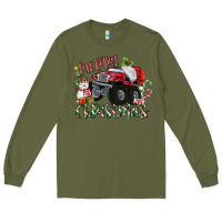 Army Green Merry Christmas Monster Truck Long Sleeve Tee - MaliasSmallBusiness