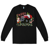 Black Merry Christmas Monster Truck Long Sleeve Tee - MaliasSmallBusiness