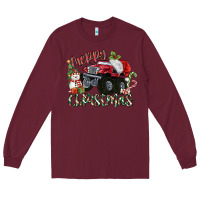 Burgundy Merry Christmas Monster Truck Long Sleeve Tee - MaliasSmallBusiness