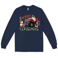 Navy Merry Christmas Monster Truck Long Sleeve Tee - MaliasSmallBusiness