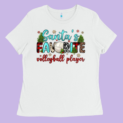 Santa S Favorite Volleyball Player Ladies Tee Designed By Jahusdesignshop