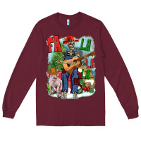 Burgundy Fa la la la skeleton farm Long Sleeve Tee - NancyCooperArtShop