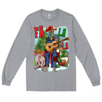 Heather Grey Fa la la la skeleton farm Long Sleeve Tee - NancyCooperArtShop