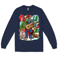 Navy Fa la la la skeleton farm Long Sleeve Tee - NancyCooperArtShop