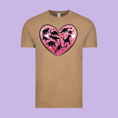 Dinosaur Valentine Heart Vintage Tee Designed By Maliassmallbusiness