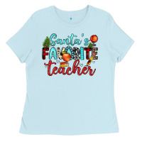 Baby Blue santa s favorite teacher Ladies Tee - JahusDesignShop