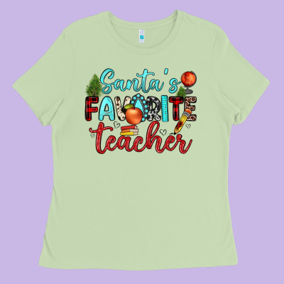 Santa S Favorite Teacher Ladies Tee Designed By Jahusdesignshop