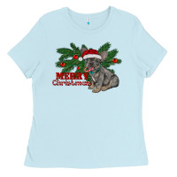 Baby Blue merry christmas french bulldog Ladies Tee - RanaPortraitStore