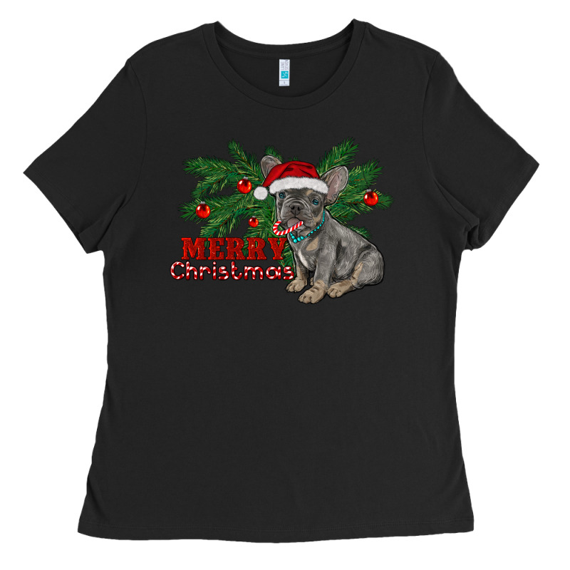 Merry Christmas French Bulldog Ladies Tee by RanaPortraitStore | Teevron