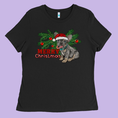 Merry Christmas French Bulldog Ladies Tee Designed By Ranaportraitstore