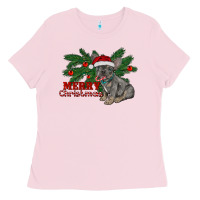 Bubblegum Pink merry christmas french bulldog Ladies Tee - RanaPortraitStore