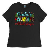 Black santa s favorite softball player Ladies Tee - JahusDesignShop
