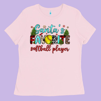 Santa S Favorite Softball Player Ladies Tee Designed By Jahusdesignshop
