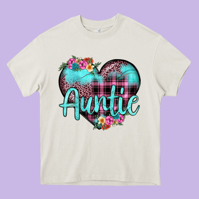 Auntie Leopard Turquoise Heart Heavy Core Tee Designed By Jahusdesignshop