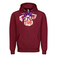 Burgundy pig with bandana Zipper Hoodie - RanaPortraitStore