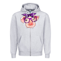 Heather Grey pig with bandana Zipper Hoodie - RanaPortraitStore