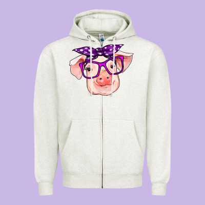 Pig With Bandana Zipper Hoodie Designed By Ranaportraitstore