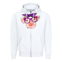 White pig with bandana Zipper Hoodie - RanaPortraitStore