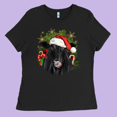 Christmas Black Angus Ladies Tee Designed By Jahusdesignshop