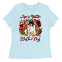 Baby Blue Christmas life is better with a pug Ladies Tee - JahusDesignShop