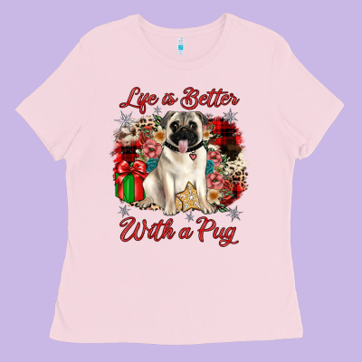 Christmas Life Is Better With A Pug Ladies Tee Designed By Jahusdesignshop