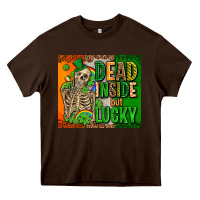 Chocolate Brown irish flag with shamrocks  dead inside but lucky Heavy Core Tee - AdoDesignShop