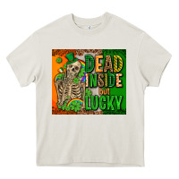 Cream irish flag with shamrocks  dead inside but lucky Heavy Core Tee - AdoDesignShop