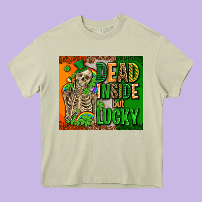 Irish Flag With Shamrocks  Dead Inside But Lucky Heavy Core Tee Designed By Adodesignshop