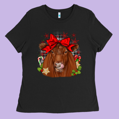 Christmas Red Angus Ladies Tee Designed By Jahusdesignshop
