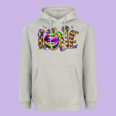 Mardi Gras Love Lips Heavyweight Hoodie Designed By Cowgirlartshop