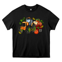 Black fall tractor with pumpkin Heavy Core Tee - AdoDesignShop