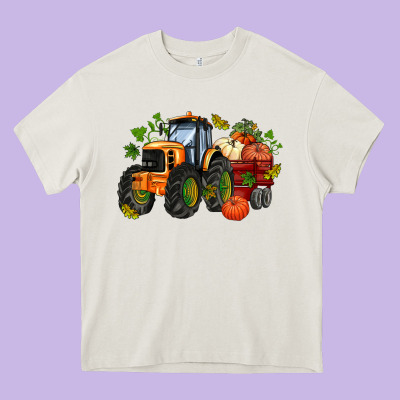 Fall Tractor With Pumpkin Heavy Core Tee Designed By Adodesignshop
