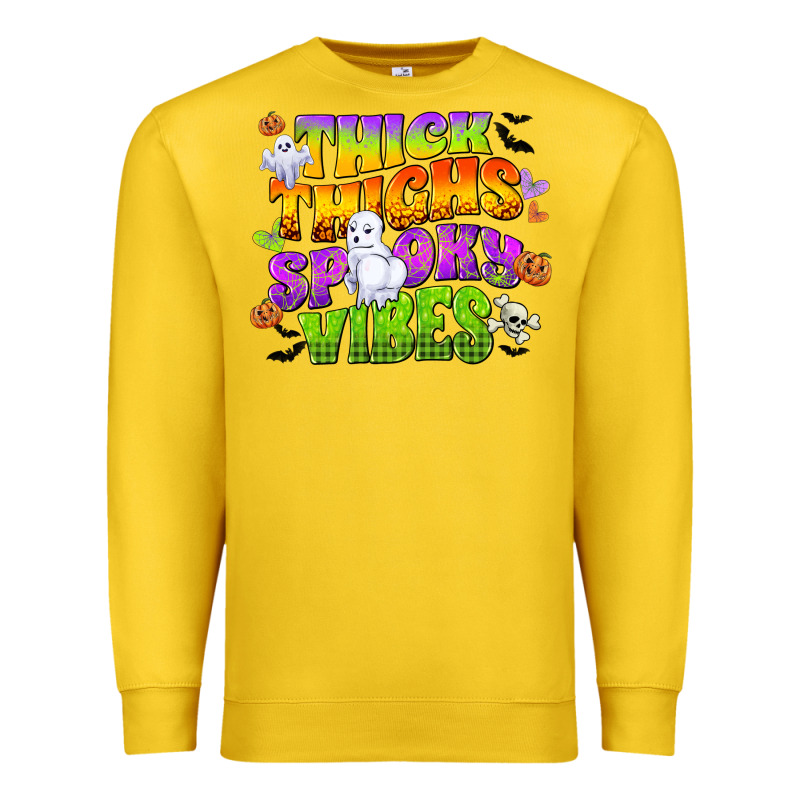 Thick Thighs And Spooky Vibes Premium Sweatshirt by CowGirlArtShop | Teevron