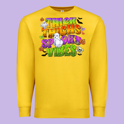Thick Thighs And Spooky Vibes Premium Sweatshirt Designed By Cowgirlartshop