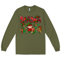 Army Green Mama Elf with Gift Christmas Long Sleeve Tee - NancyCooperArtShop