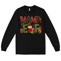Black Mama Elf with Gift Christmas Long Sleeve Tee - NancyCooperArtShop