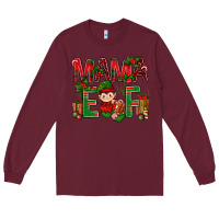 Burgundy Mama Elf with Gift Christmas Long Sleeve Tee - NancyCooperArtShop