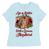 Baby Blue Christmas life is better with a german shepherd Ladies Tee - JahusDesignShop
