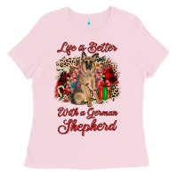 Bubblegum Pink Christmas life is better with a german shepherd Ladies Tee - JahusDesignShop