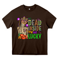 Chocolate Brown mardi gras dead inside but lucky  with skeleton Heavy Core Tee - AdoDesignShop