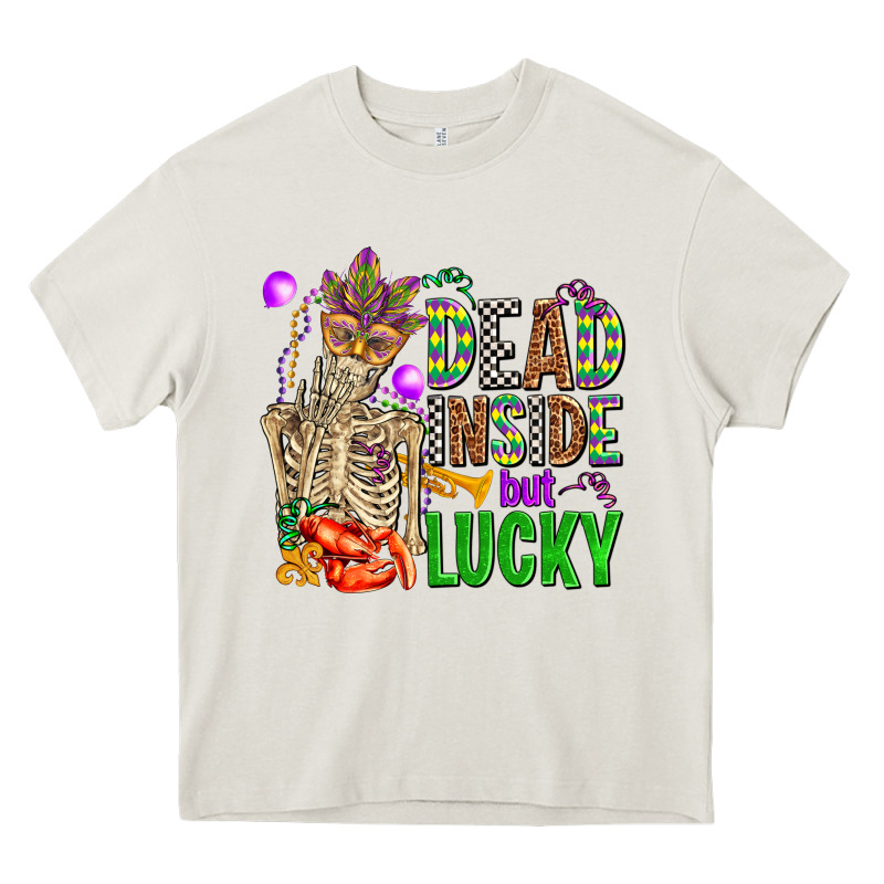 Mardi Gras Dead Inside But Lucky  With Skeleton Heavy Core Tee by AdoDesignShop | Teevron