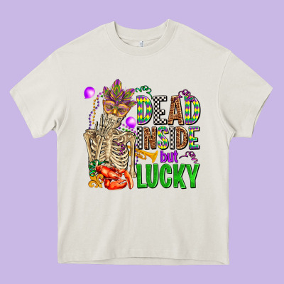 Mardi Gras Dead Inside But Lucky  With Skeleton Heavy Core Tee Designed By Adodesignshop