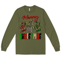 Army Green Merry Christmas skeleton hands Long Sleeve Tee - NancyCooperArtShop