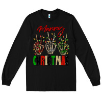 Black Merry Christmas skeleton hands Long Sleeve Tee - NancyCooperArtShop